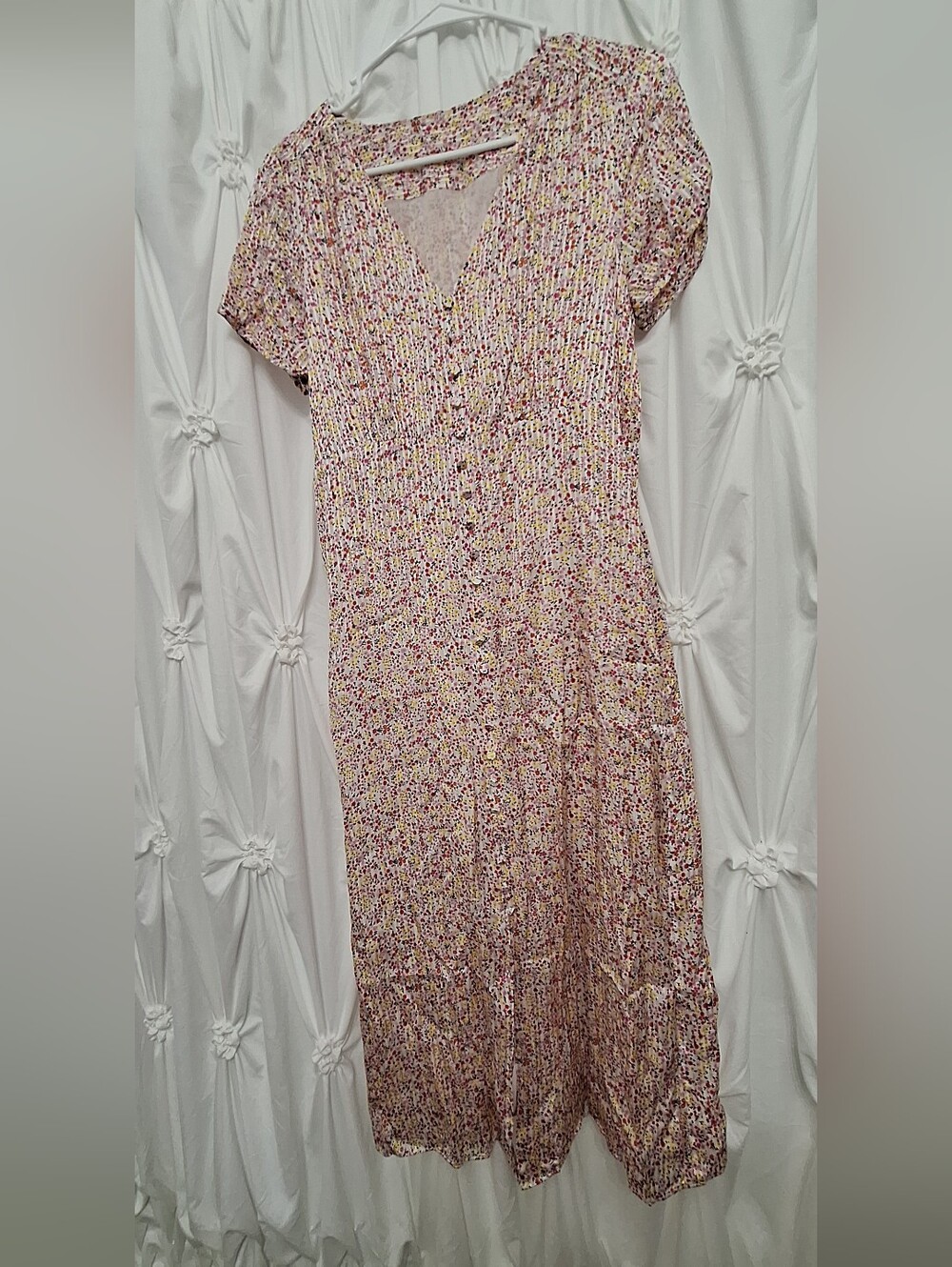 J Crew Women's Pink Floral V-Neck Button Front Dress
